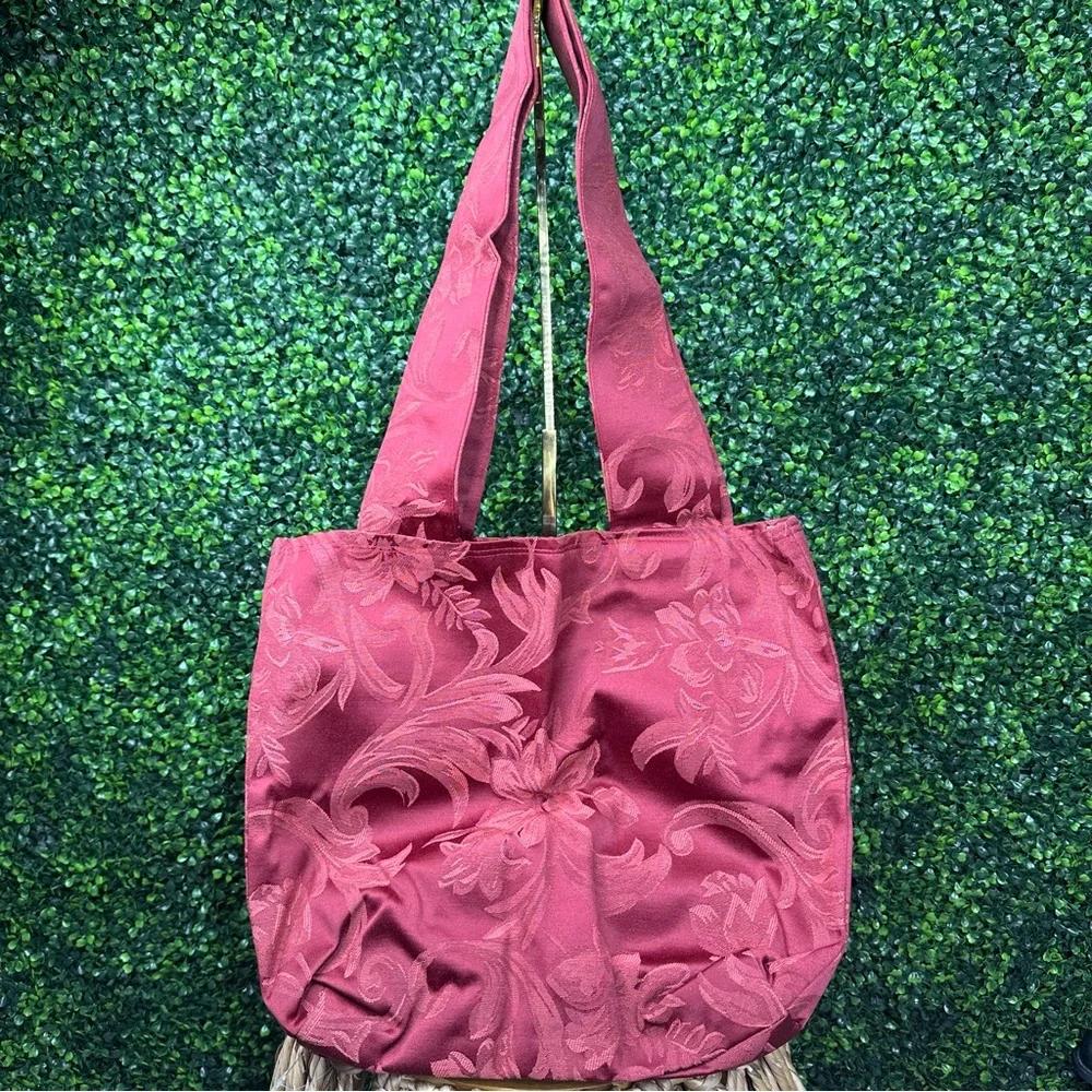 Nwt handmade reversible canvas tote burgundy damask‎ jacquard woven Y2K style